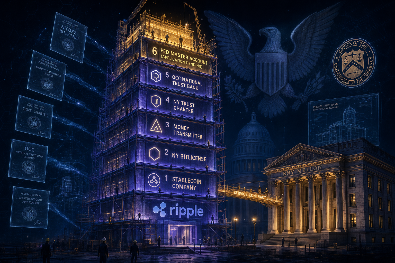 Ripple の長期垂直統合戦略 — 民間版 BNY Mellon への道——銀行免許・Fed アカウント申請の真の狙い